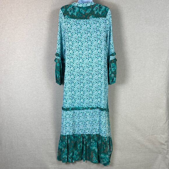 R Vivimos Womens Boho Peasant Maxi Dress Size S Side Slit Tiered Micro Floral - Picture 7 of 10